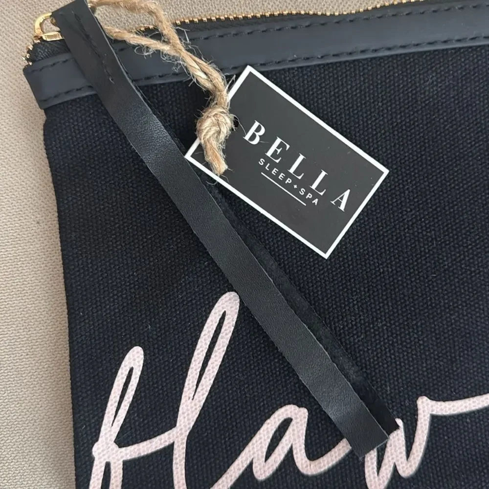 Bella Sleep + Spa Black Flawless Canvas Makeup‎ Bag Pouch NWT